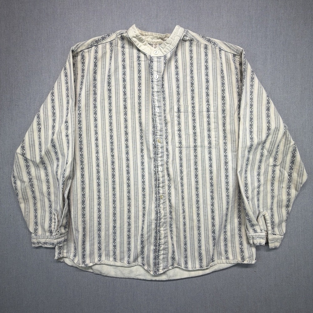 Wah Maker Shirt Mens XL Cotton Twill Frontier Western Ren Fair Banded Collar
